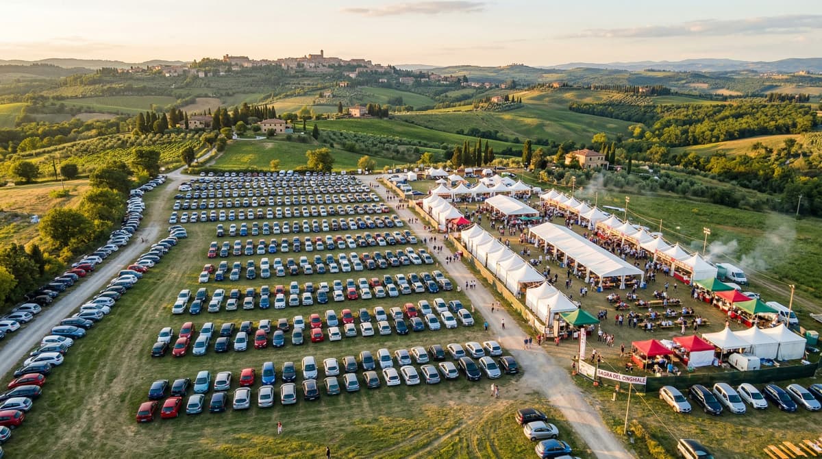 Parcheggio evento italiano vista aerea