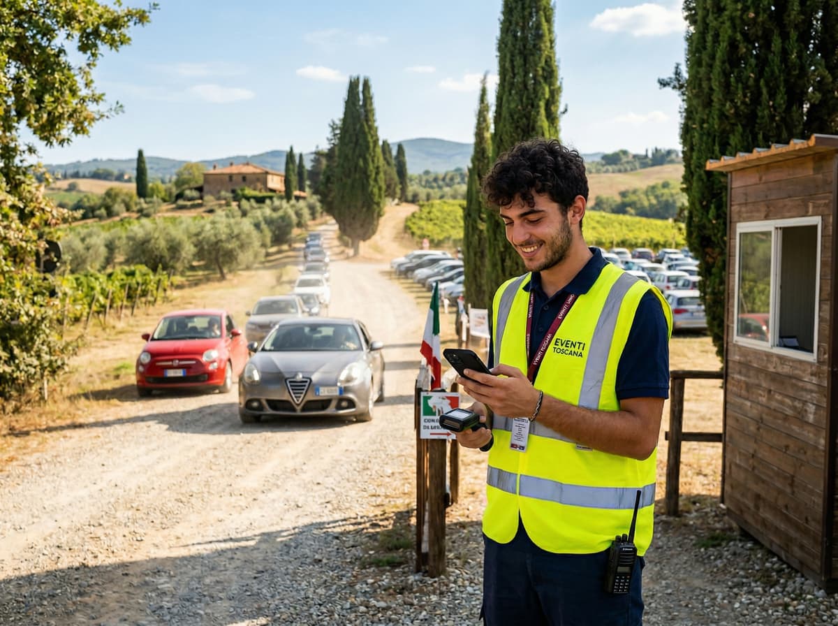 Operatore parcheggio con smartphone